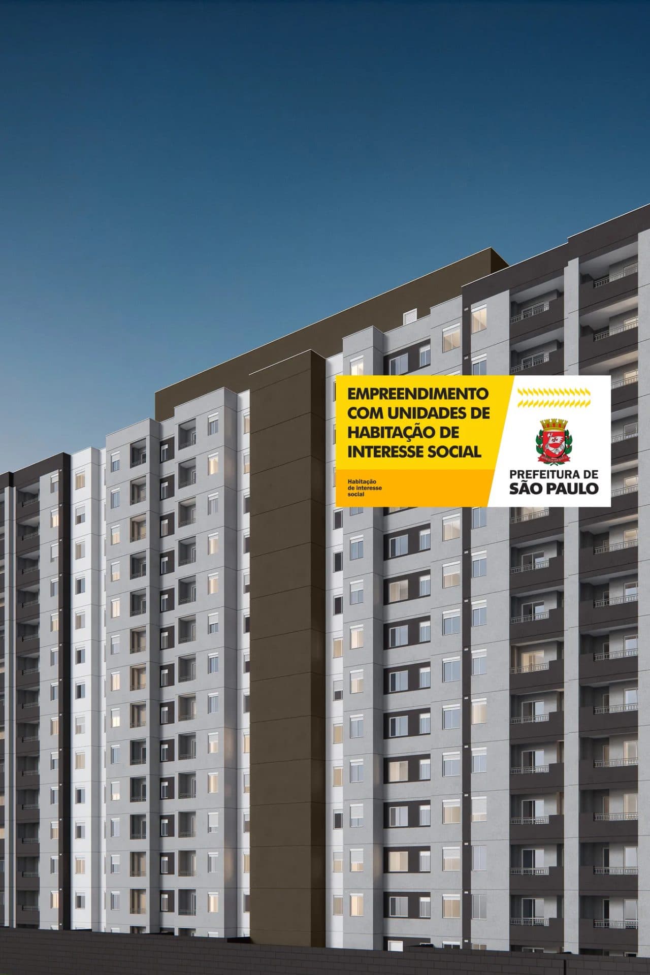 Fachada externa do edifício com pintura em tons de cinza e branco