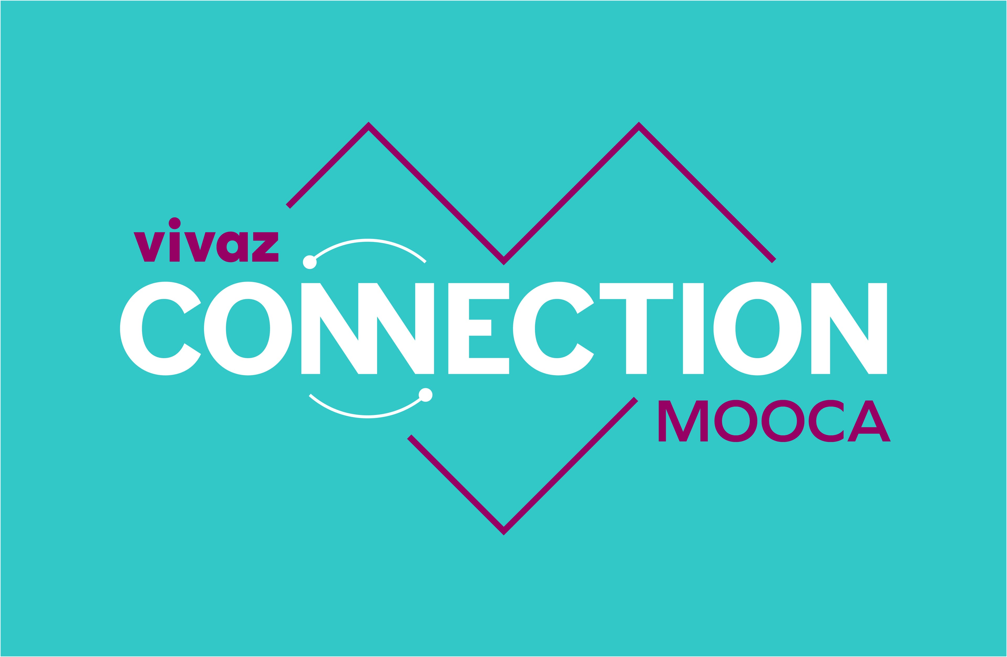 Logotipo do empreendimento Vivaz Connection Mooca em fundo azul com detalhes em roxo e branco