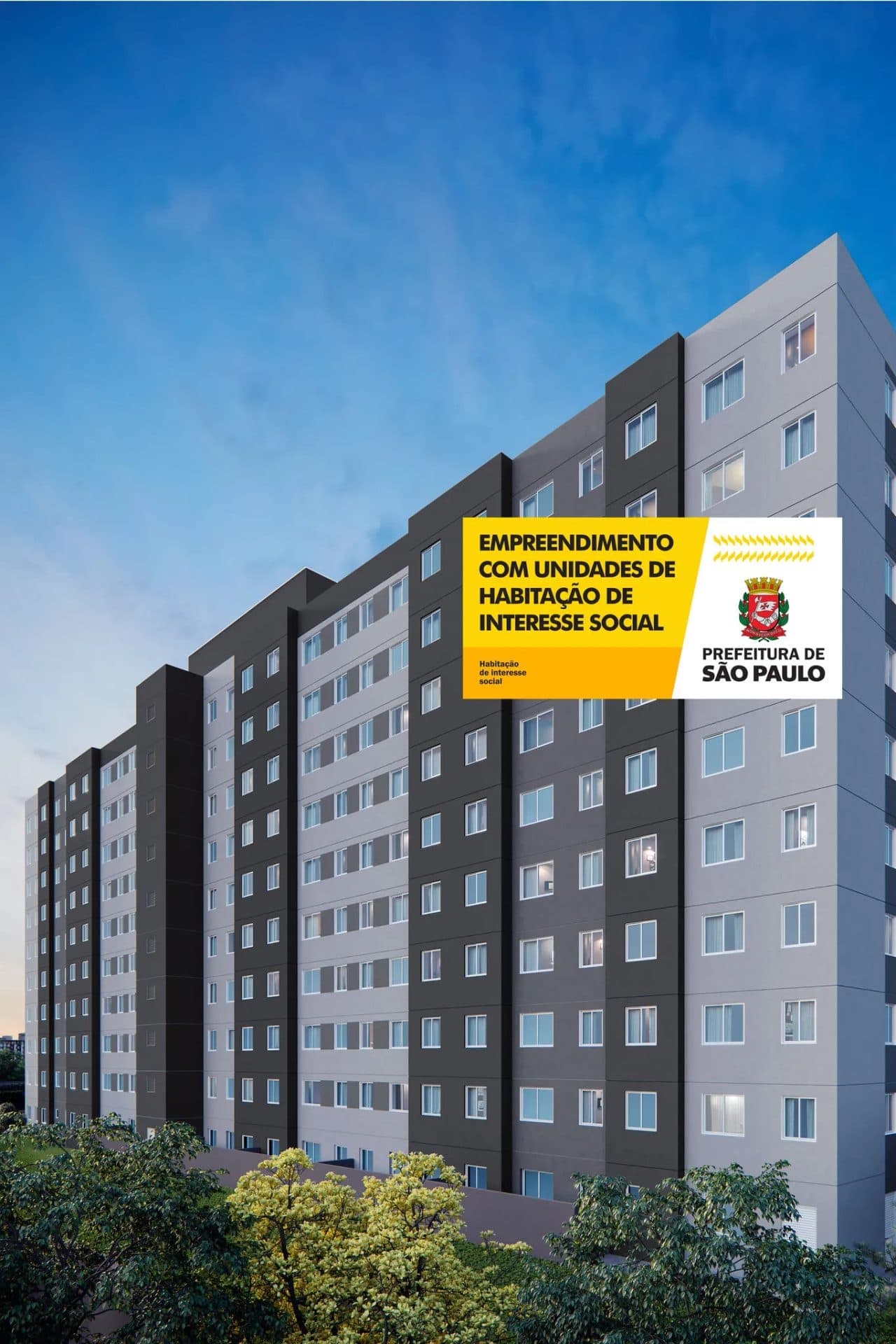 Fachada de edifício residencial com pintura em tons de cinza e branco.