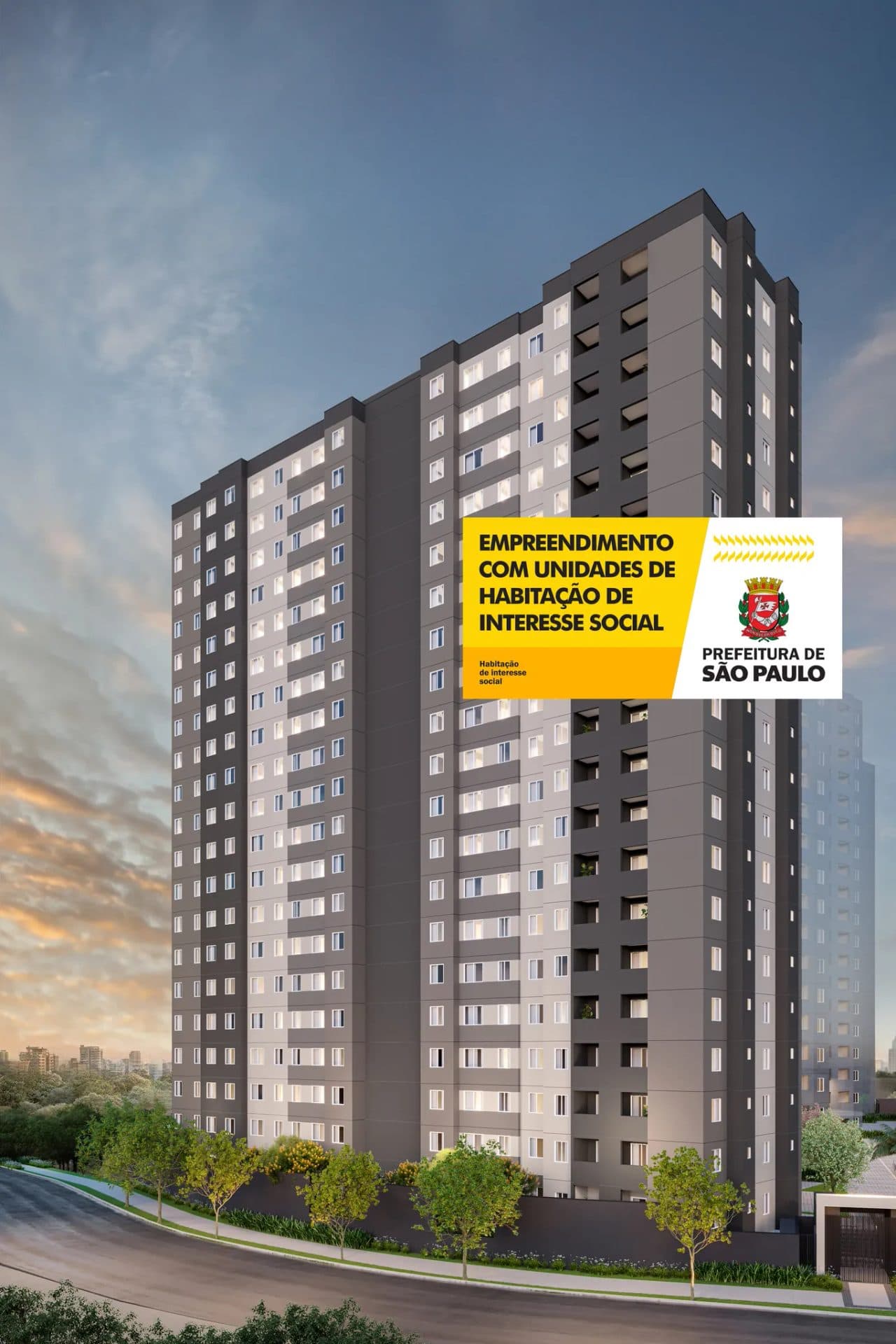 Torre do edifício residencial com pintura em tons de cinza