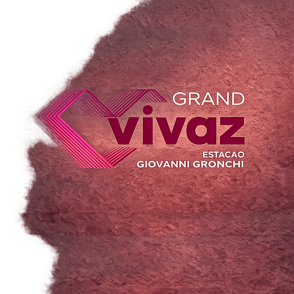 Logo do empreendimento Grand Vivaz Estação Giovanni Gronchi com fundo texturizado em tons avermelhados